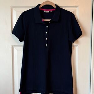 DKNYC Navy Blue Cotton Women’s Polo with Pink Accents sz Medium